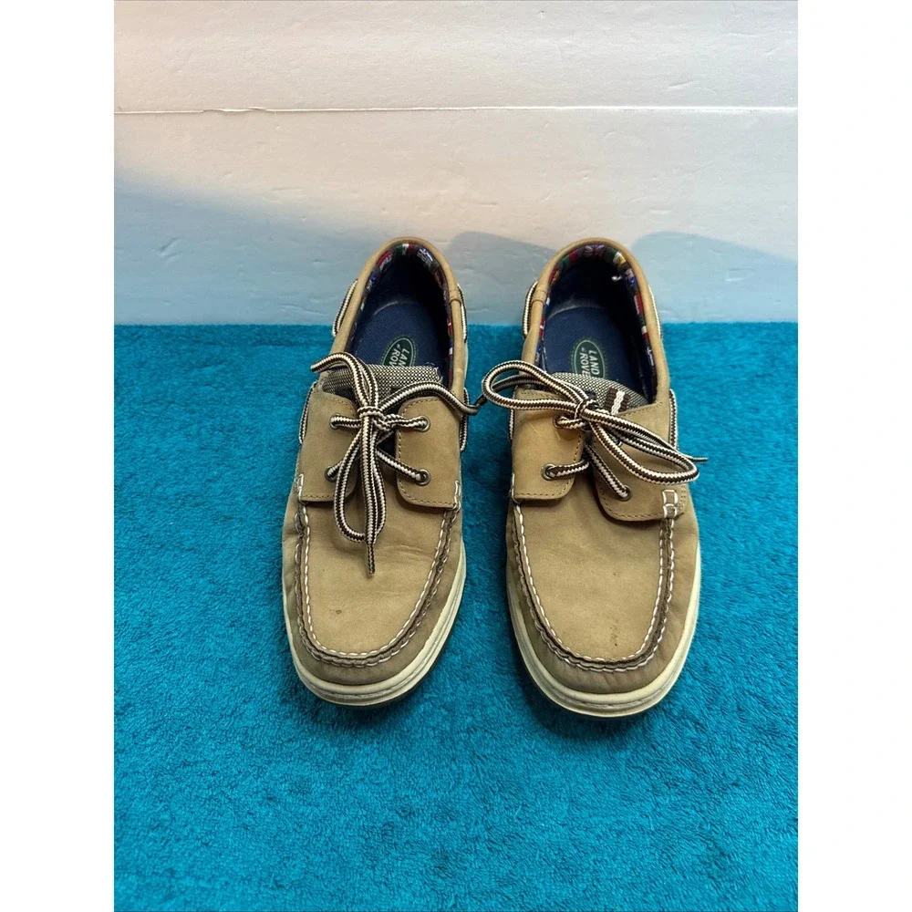 Land Rover Tan Nubuck Boat Shoes Mens Moc Toe Deck Shoes Brown Striped Laces